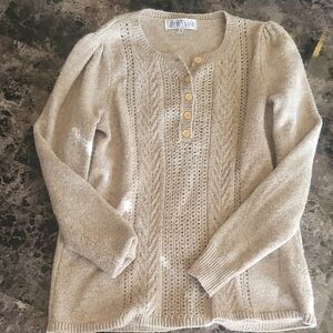 Tan Crew Neck Sweater with Cable Knit Design